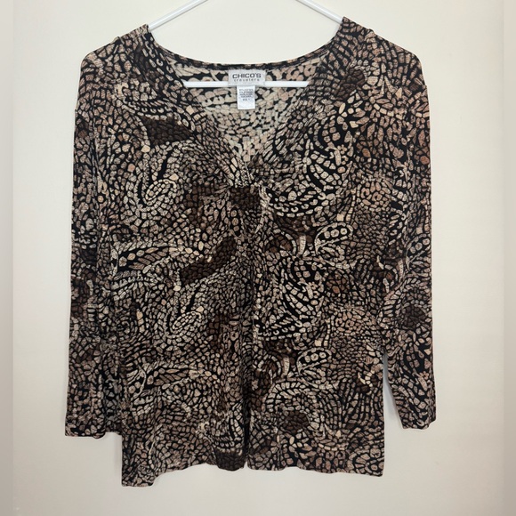 Chico's Tops - Chico's Travelers Abstract Pattern Blouse Size 1 Medium 3/4 Sleeves Stretch